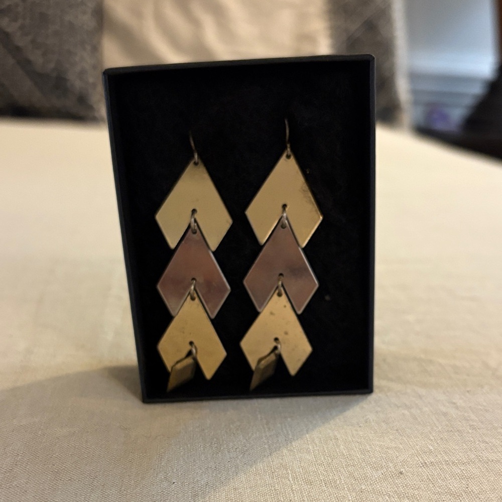 Anthropologie Gold and Brown Chevron Earrings